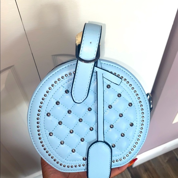 LIGHT BLUE STUDDED Lozenge Pattern Crossbody Bag - Picture 1 of 5